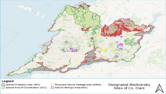 Image of map of designated biodiversity sites in County Clare
