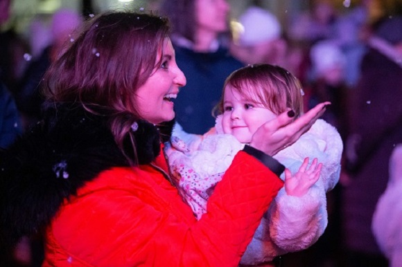 Mother and child in the snow